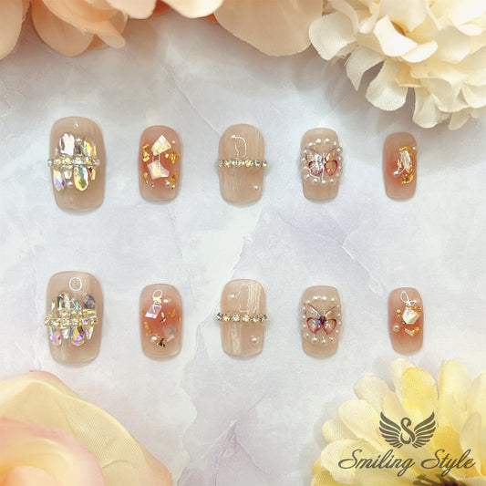 Honey Pot Rose Quartz Press On Nails by SMILINGSTYLE | Luxury Fake Nails | Reusable Nails | Handmade Nails