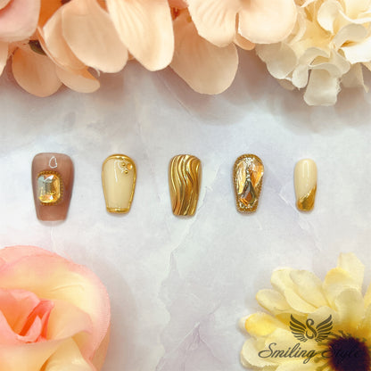 Early Autumn Coffee Brew Press On Nails by SMILINGSTYLE | Luxury Fake Nails | Reusable Nails | Handmade Nails