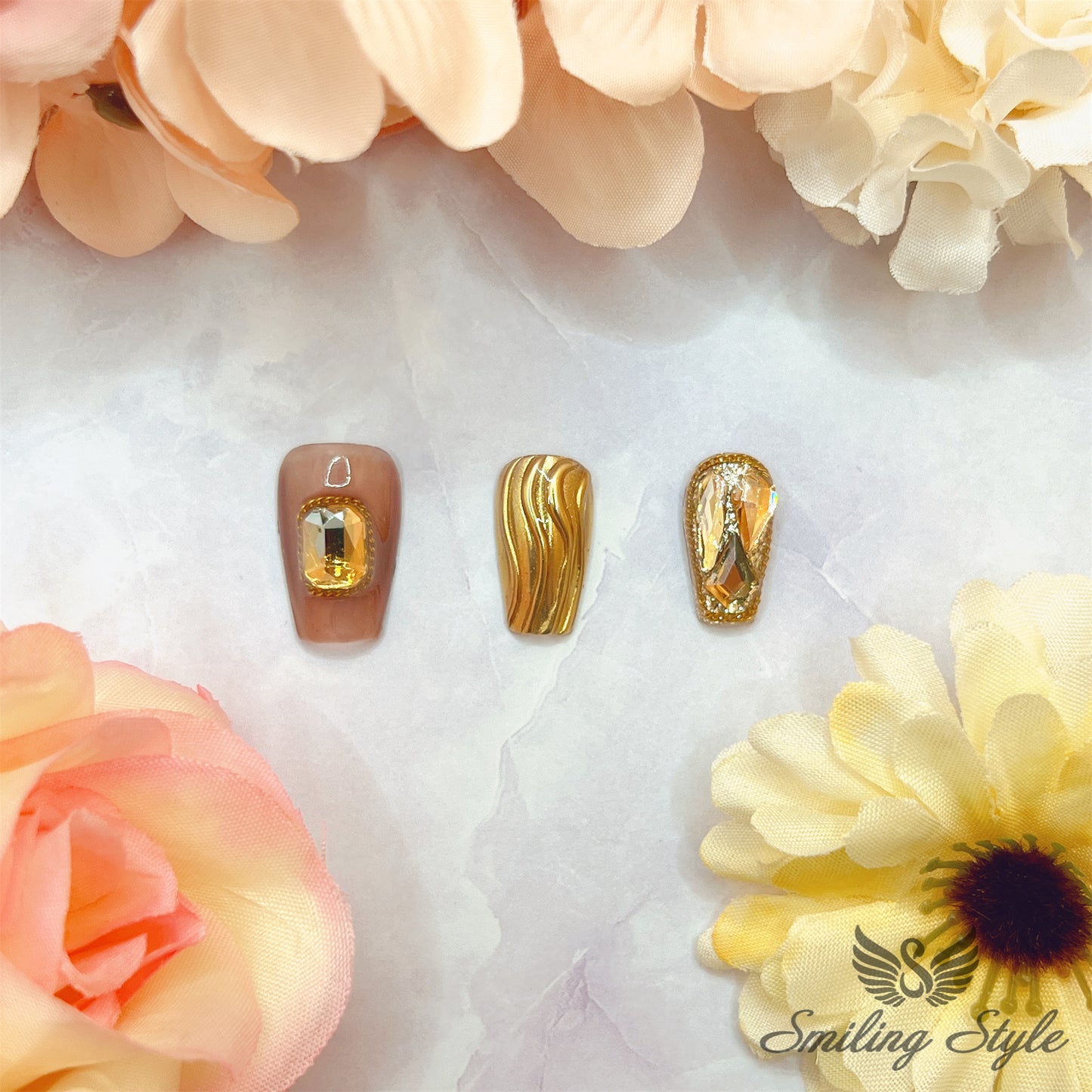 Early Autumn Coffee Brew Press On Nails by SMILINGSTYLE | Luxury Fake Nails | Reusable Nails | Handmade Nails