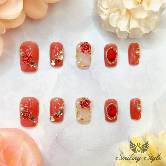 Ruby Rose Manor Press On Nails by SMILINGSTYLE | Luxury Fake Nails | Reusable Nails | Handmade Nails