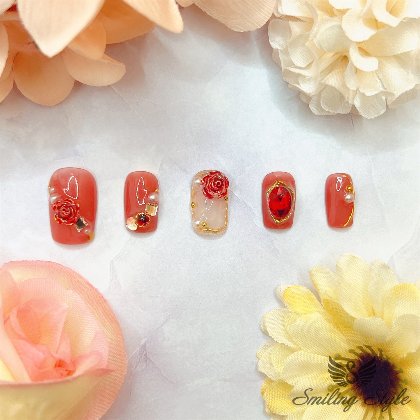 Ruby Rose Manor Press On Nails by SMILINGSTYLE | Luxury Fake Nails | Reusable Nails | Handmade Nails