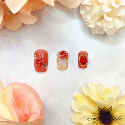 Ruby Rose Manor Press On Nails by SMILINGSTYLE | Luxury Fake Nails | Reusable Nails | Handmade Nails