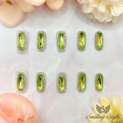 Jade Spring Forest Press On Nails by SMILINGSTYLE | Luxury Fake Nails | Reusable Nails | Handmade Nails