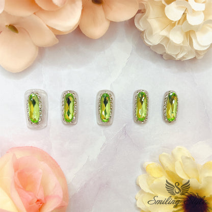 Jade Spring Forest Press On Nails by SMILINGSTYLE | Luxury Fake Nails | Reusable Nails | Handmade Nails