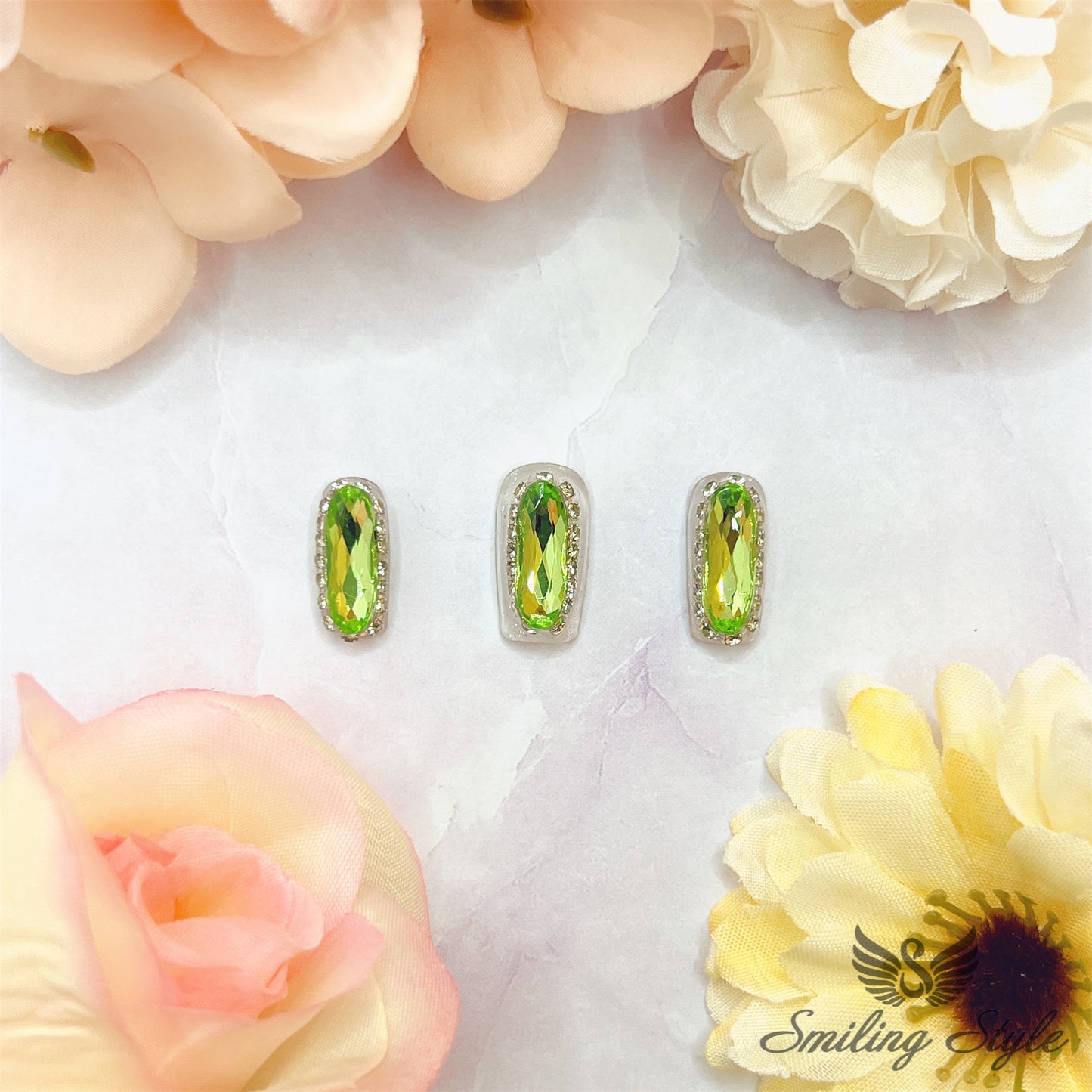 Jade Spring Forest Press On Nails by SMILINGSTYLE | Luxury Fake Nails | Reusable Nails | Handmade Nails