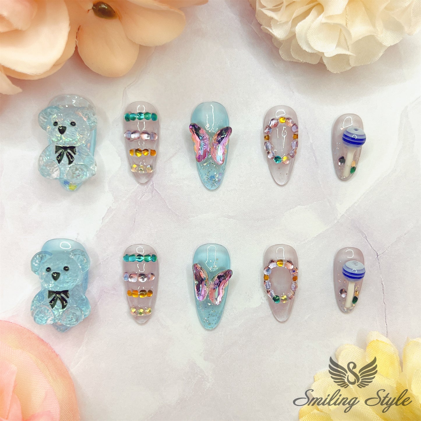 Crystal Gummy Bears Press On Nails by SMILINGSTYLE | Luxury Fake Nails | Reusable Nails | Handmade Nails