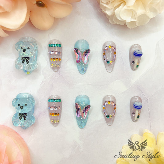 Crystal Gummy Bears Press On Nails by SMILINGSTYLE | Luxury Fake Nails | Reusable Nails | Handmade Nails