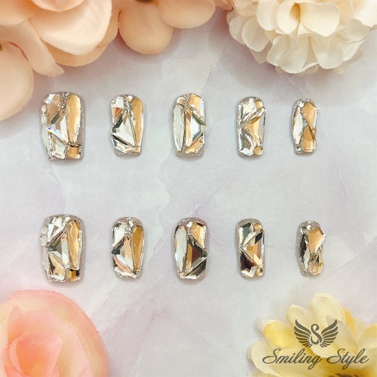 Silver Meteor Shower Press On Nails by SMILINGSTYLE | Luxury Fake Nails | Reusable Nails | Handmade Nails