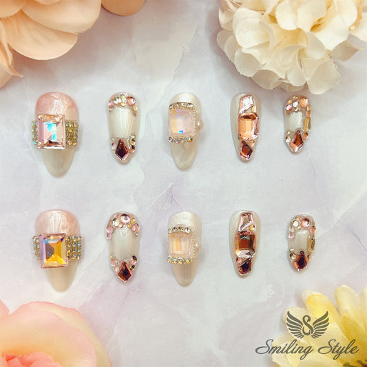 Rose Stone Lovers Press On Nails by SMILINGSTYLE | Luxury Fake Nails | Reusable Nails | Handmade Nails