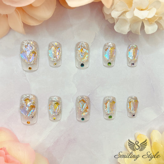 Crushed Diamonds Press On Nails by SMILINGSTYLE | Luxury Fake Nails | Reusable Nails | Handmade Nails