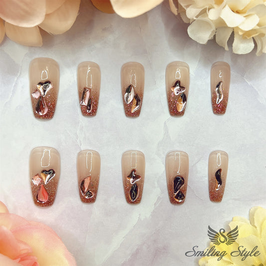 Sparkinging Pink Diamond Tears Long Coffin Press On Nails by SMILINGSTYLE | Luxury Fake Nails | Reusable Nails | Handmade Nails