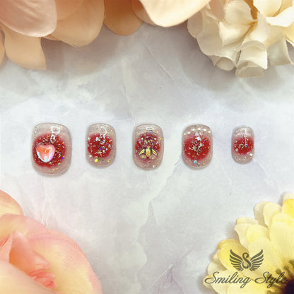 Little Pink Bear Press On Nails by SMILINGSTYLE | Luxury Fake Nails | Reusable Nails | Handmade Nails