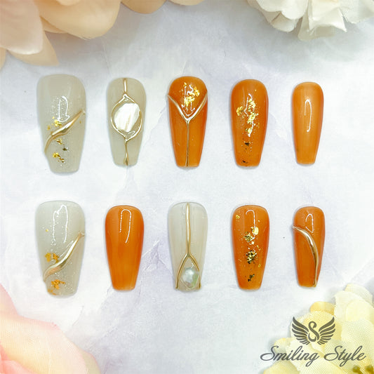 Shell Metallic Paint Press On Nails by SMILINGSTYLE | Luxury Fake Nails | Reusable Nails | Handmade Nails