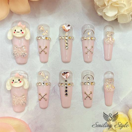 Little Miss Pink Baby Cinnamon Press On Nails by SMILINGSTYLE | Luxury Fake Nails | Reusable Nails | Handmade Nails