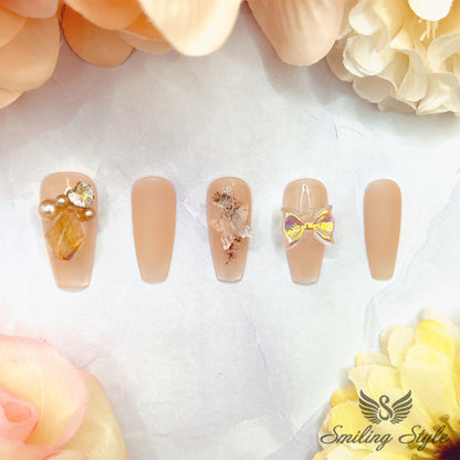 Nude Pearl Love Press On Nails by SMILINGSTYLE | Luxury Fake Nails | Reusable Nails | Handmade Nails