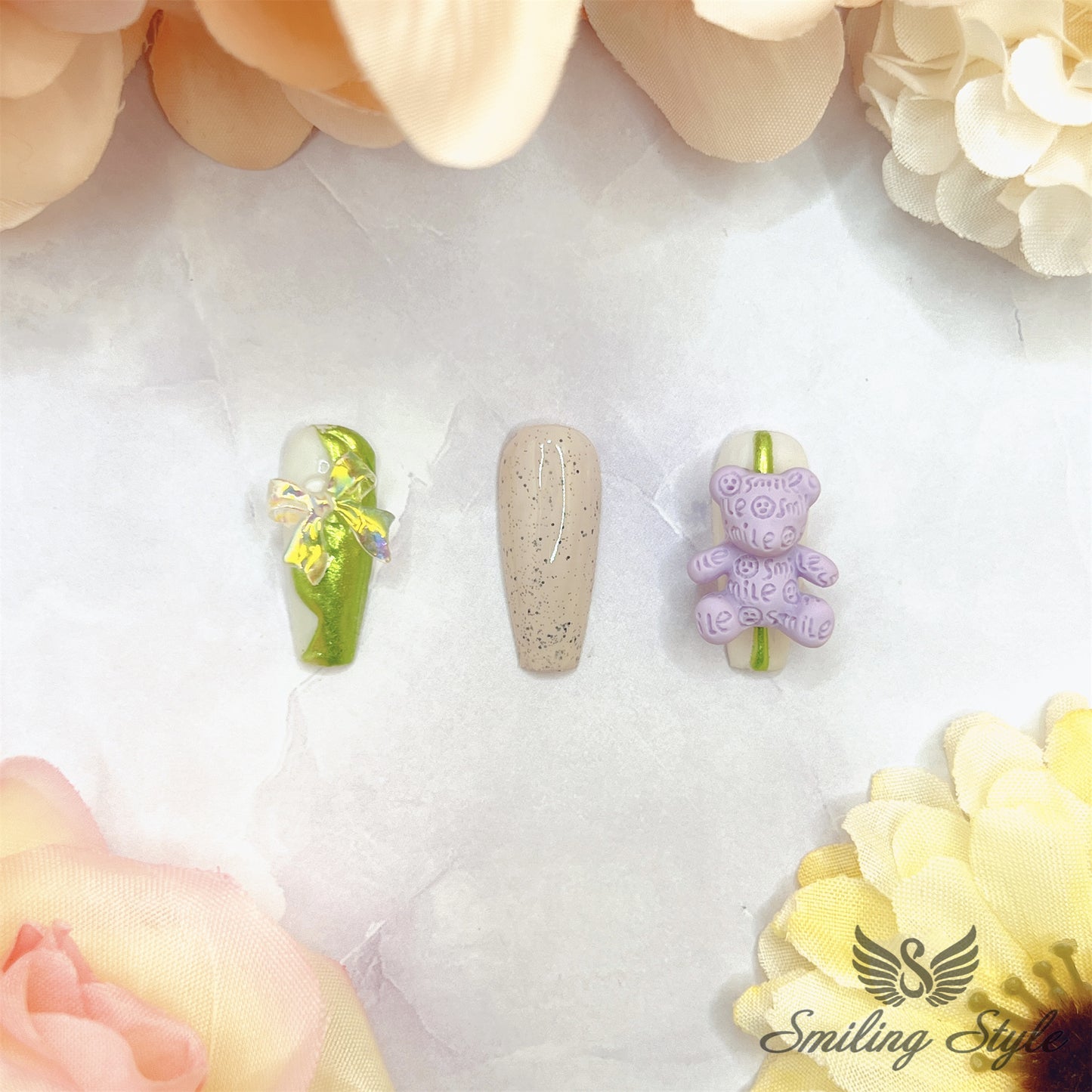 Purple and Green Grass Bea Press On Nails by SMILINGSTYLE | Luxury Fake Nails | Reusable Nails | Handmade Nailsr