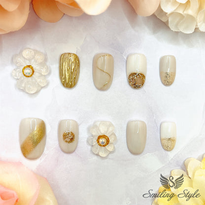 Eupone Daisy Flower Press On Nails by SMILINGSTYLE | Luxury Fake Nails | Reusable Nails | Handmade Nails