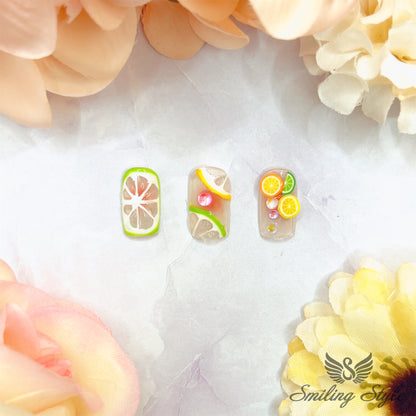 Summer Lemon Party Press On Nails by SMILINGSTYLE | Luxury Fake Nails | Reusable Nails | Handmade Nails