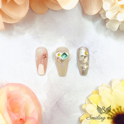 Pink Pearl Crystal Press On Nails by SMILINGSTYLE | Luxury Fake Nails | Reusable Nails | Handmade Nails