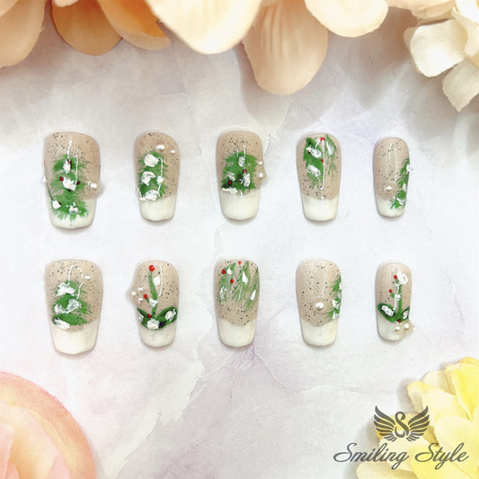 French Christmas Tree Press On Nails by SMILINGSTYLE | Luxury Fake Nails | Reusable Nails | Handmade Nails