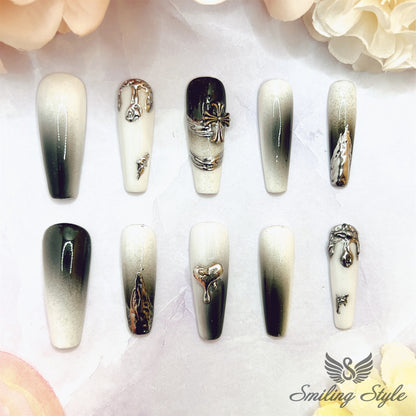 Heavy Metal Cross Press On Nails by SMILINGSTYLE | Luxury Fake Nails | Reusable Nails | Handmade Nails