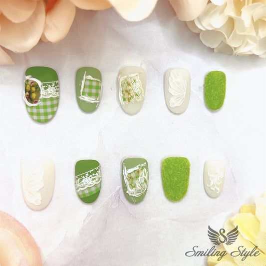 Garden of Eve Press On Nails by SMILINGSTYLE | Luxury Fake Nails | Reusable Nails | Handmade Nails