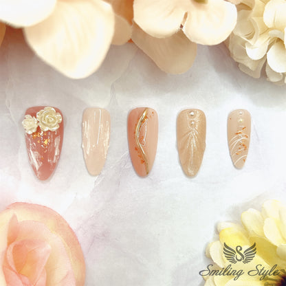 Sea Shell River of Camellia Press On Nails by SMILINGSTYLE | Luxury Fake Nails | Reusable Nails | Handmade Nails