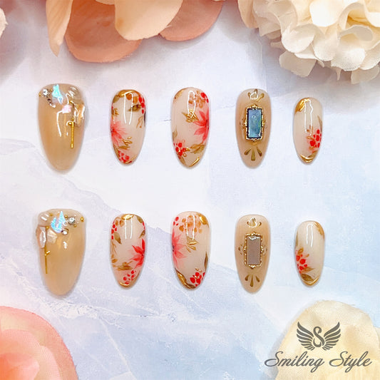 Crystal Maple Beauty Press On Nails by SMILINGSTYLE | Luxury Fake Nails | Reusable Nails | Handmade Nails