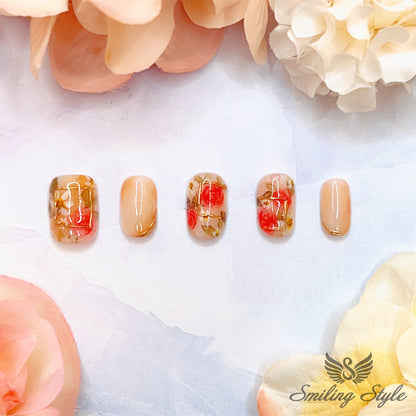 Tan Elegant Rose Press On Nails by SMILINGSTYLE | Luxury Fake Nails | Reusable Nails | Handmade Nails