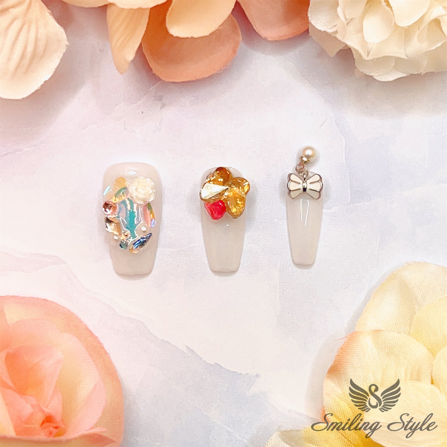 Flower Butterfly Garden Press On Nails by SMILINGSTYLE | Luxury Fake Nails | Reusable Nails | Handmade Nails