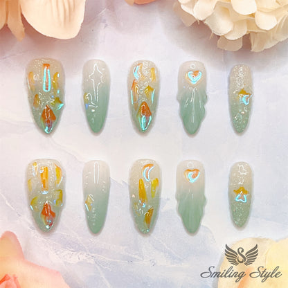 Sea of Crystal Bling Press On Nails by SMILINGSTYLE | Luxury Fake Nails | Reusable Nails | Handmade Nails