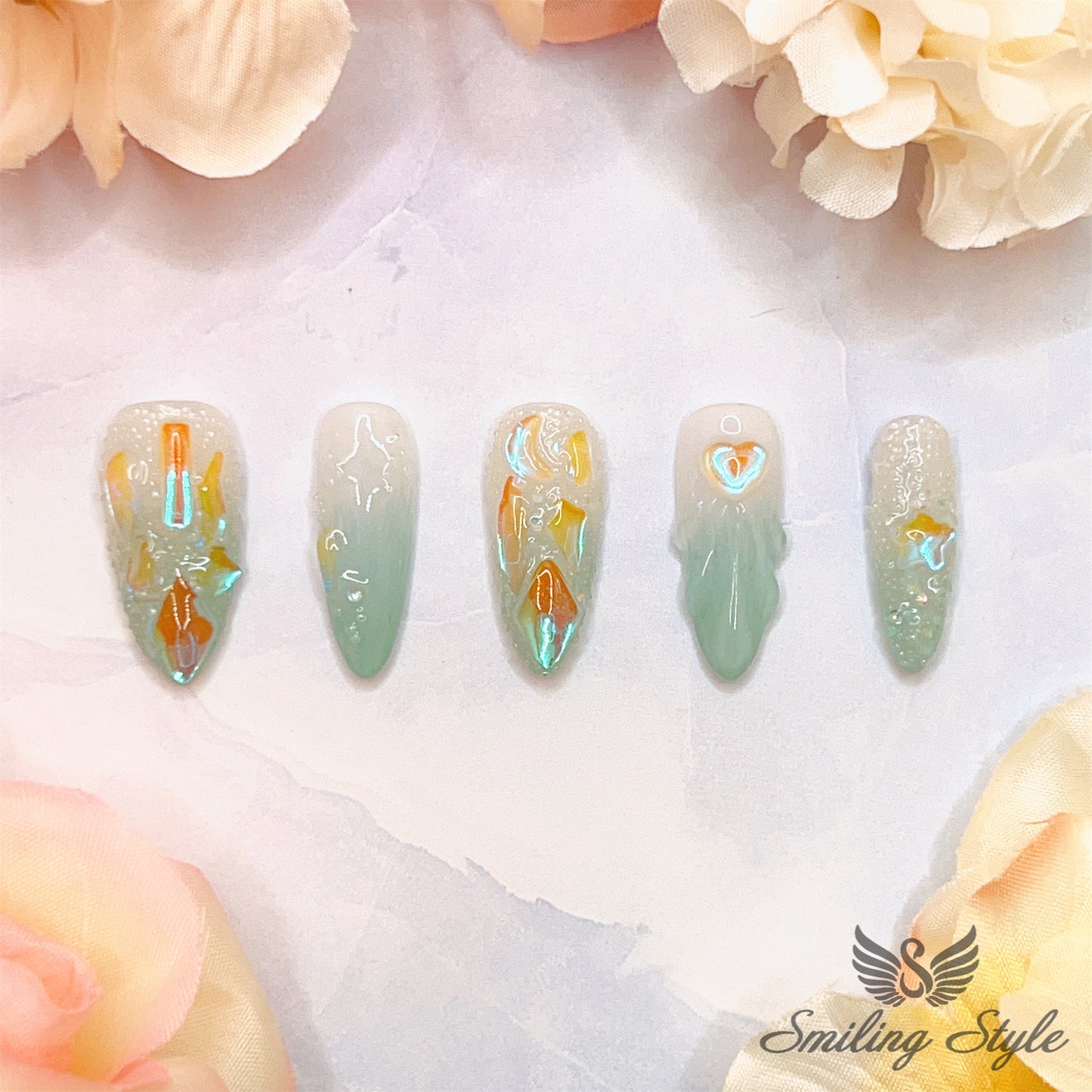 Sea of Crystal Bling Press On Nails by SMILINGSTYLE | Luxury Fake Nails | Reusable Nails | Handmade Nails