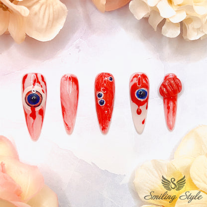 Scary Bloody Eyes Press On Nails by SMILINGSTYLE | Luxury Fake Nails | Reusable Nails | Handmade Nails