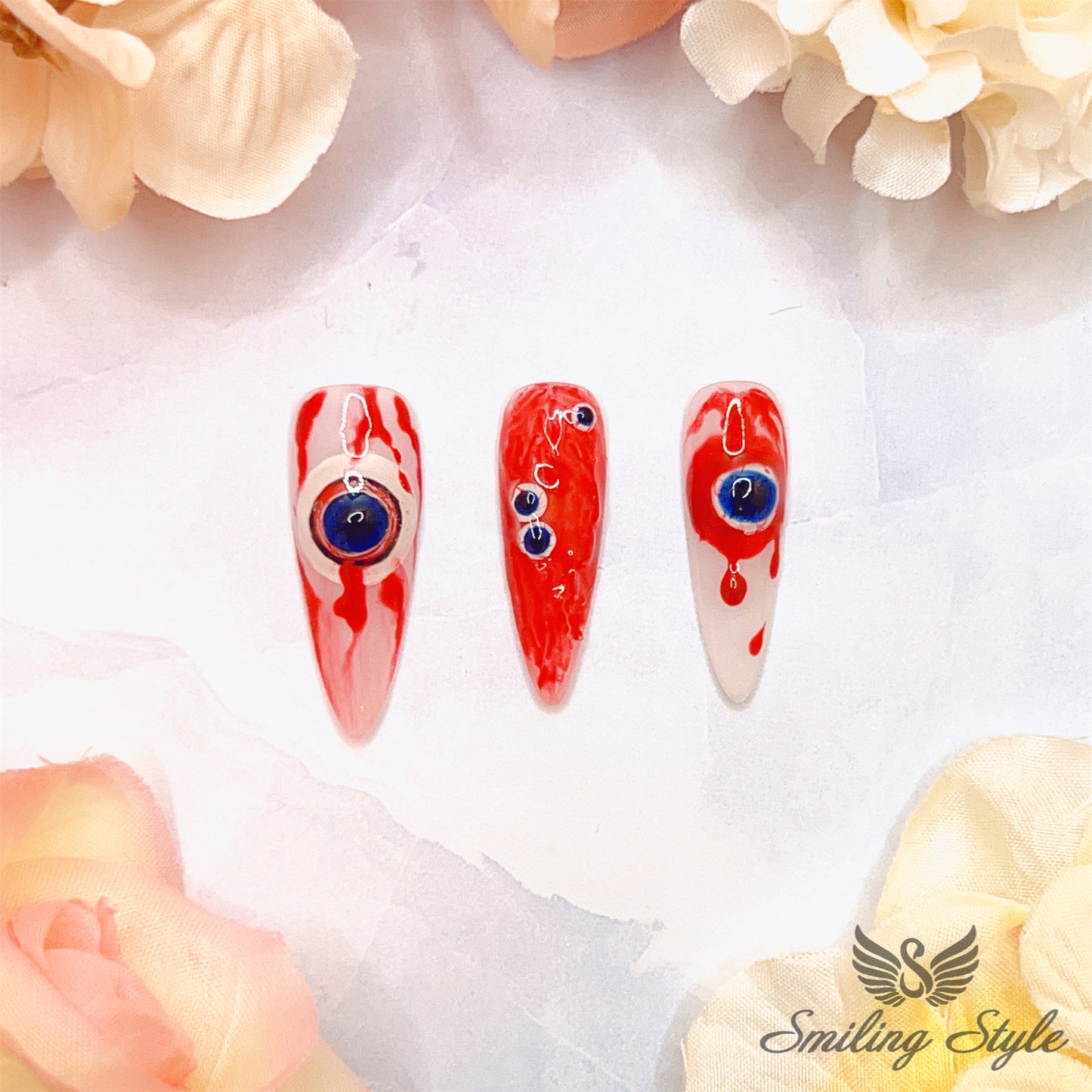 Scary Bloody Eyes Press On Nails by SMILINGSTYLE | Luxury Fake Nails | Reusable Nails | Handmade Nails