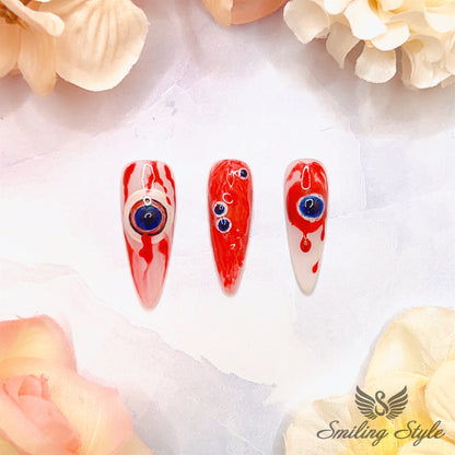 Scary Bloody Eyes Press On Nails by SMILINGSTYLE | Luxury Fake Nails | Reusable Nails | Handmade Nails