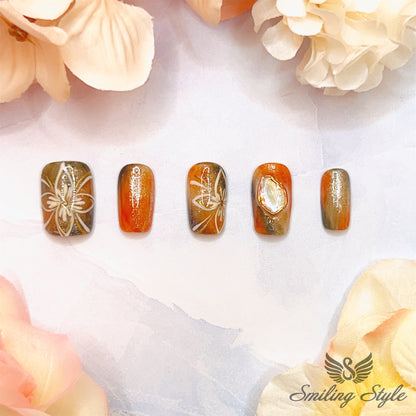 Vintage Totem Flower Press On Nails by SMILINGSTYLE | Luxury Fake Nails | Reusable Nails | Handmade Nails