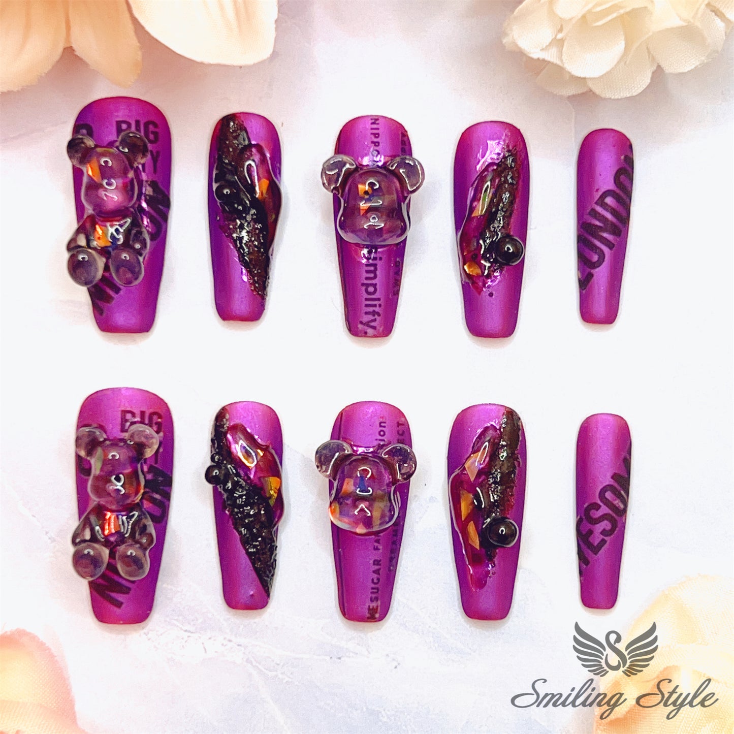 Purple Bear Break Press On Nails by SMILINGSTYLE | Luxury Fake Nails | Reusable Nails | Handmade Nails