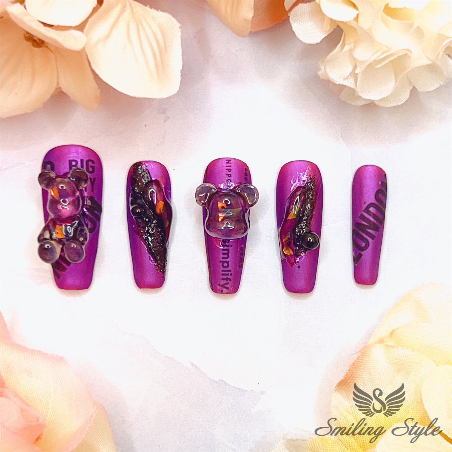 Purple Bear Break Press On Nails by SMILINGSTYLE | Luxury Fake Nails | Reusable Nails | Handmade Nails